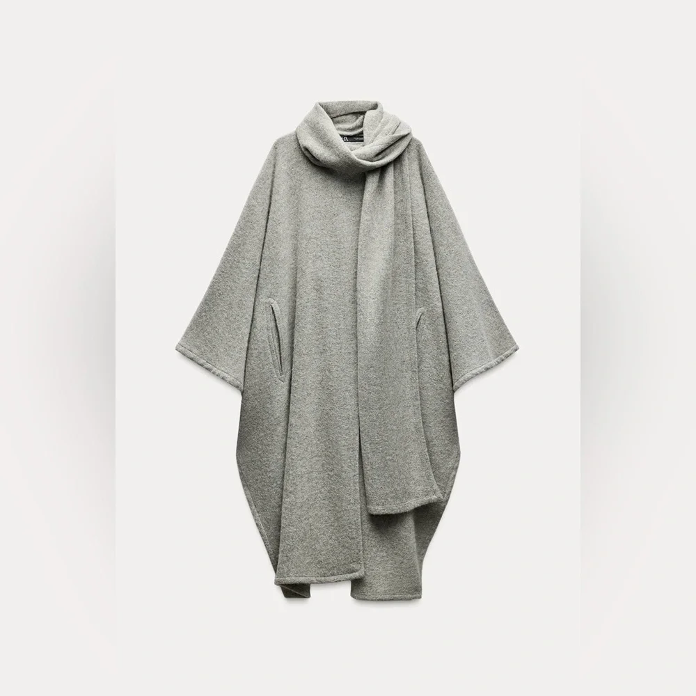 ZARA ALPACA BLEND CAPE COAT WITH SCARF ZW COLLECTION, size MEDIUM, NWT - Picture 7 of 13